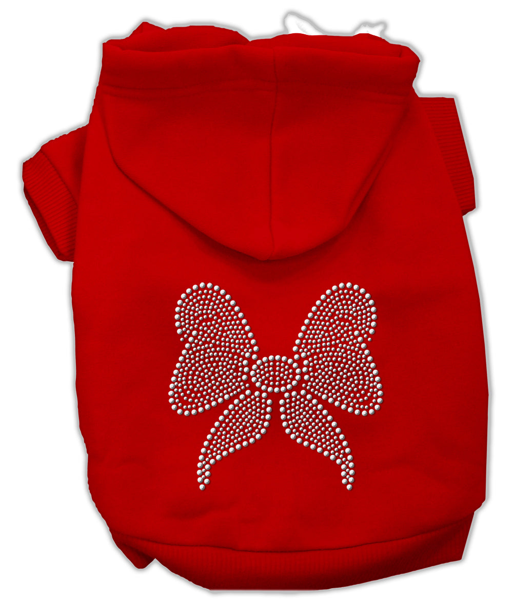 A festive Christmas hoodie for pets featuring a rhinestone bow, designed for dogs and cats, showcasing its soft fabric and stylish design.