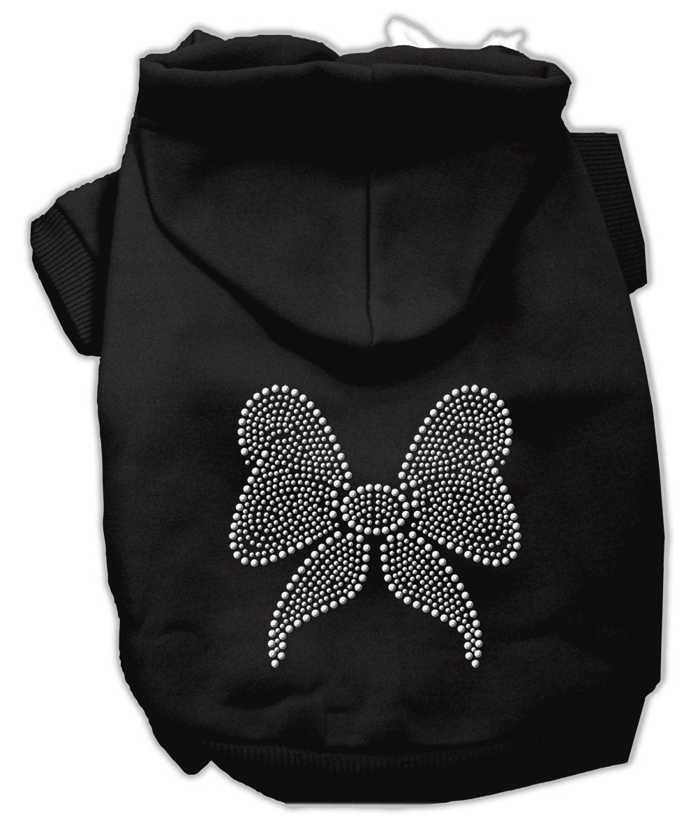 A festive Christmas hoodie for pets featuring a rhinestone bow, designed for dogs and cats, showcasing its soft fabric and stylish design.