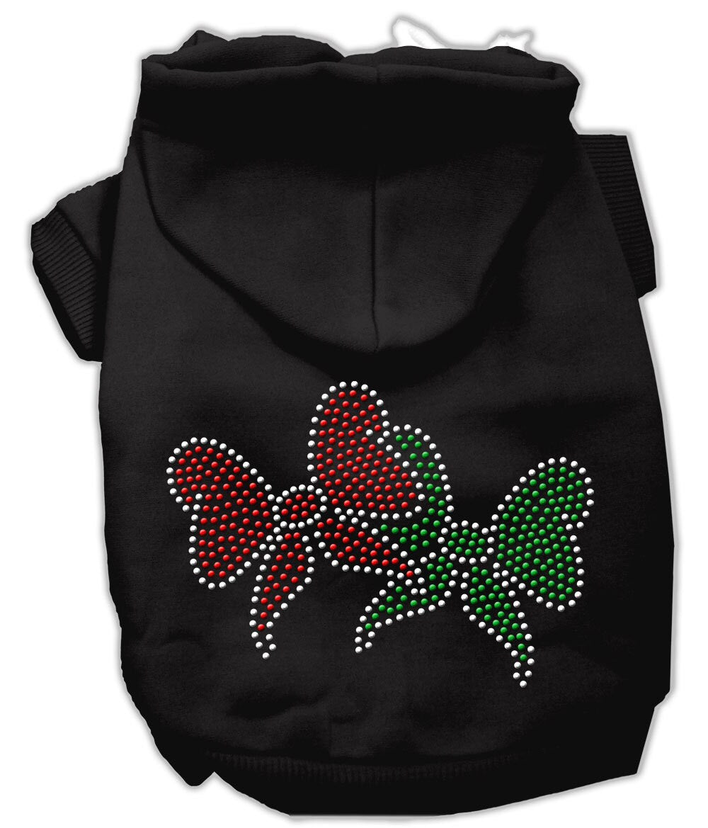 A cozy Christmas hoodie for dogs and cats featuring rhinestone Christmas bows, perfect for festive occasions.