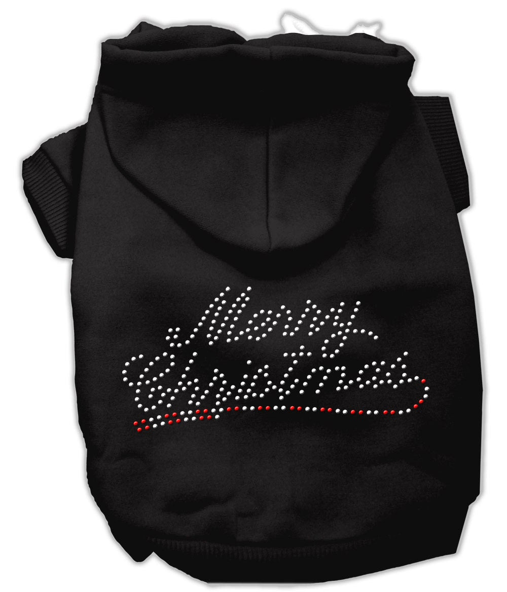 A festive dog and cat hoodie with rhinestones, featuring 'Merry Christmas' text, perfect for holiday celebrations.