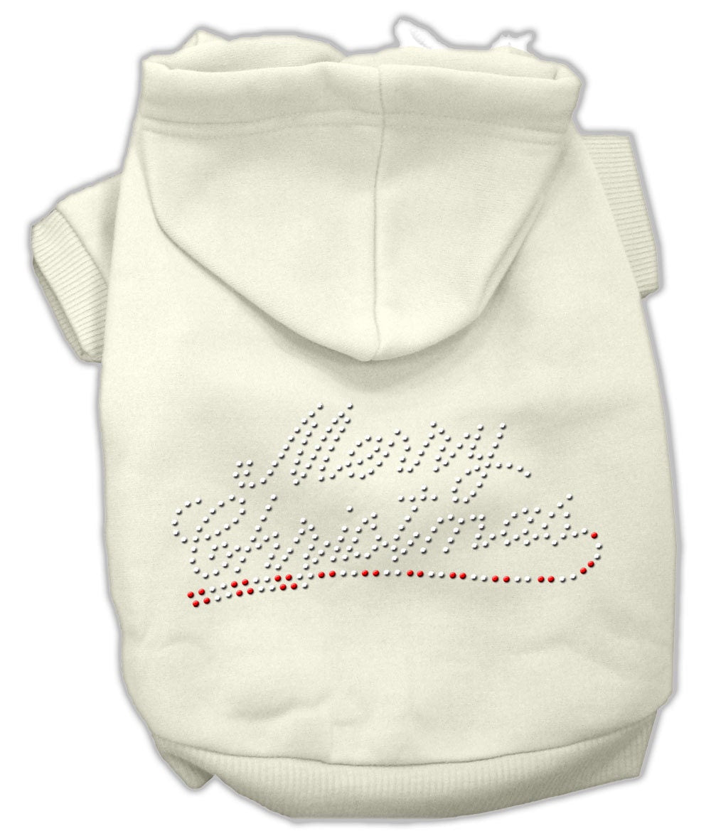 A festive dog and cat hoodie with rhinestones, featuring 'Merry Christmas' text, perfect for holiday celebrations.