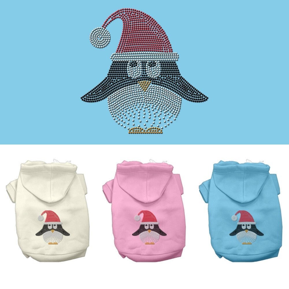 A cozy Christmas pet hoodie featuring a Santa Penguin design, perfect for dogs and cats, showcasing its soft fabric and stylish look.