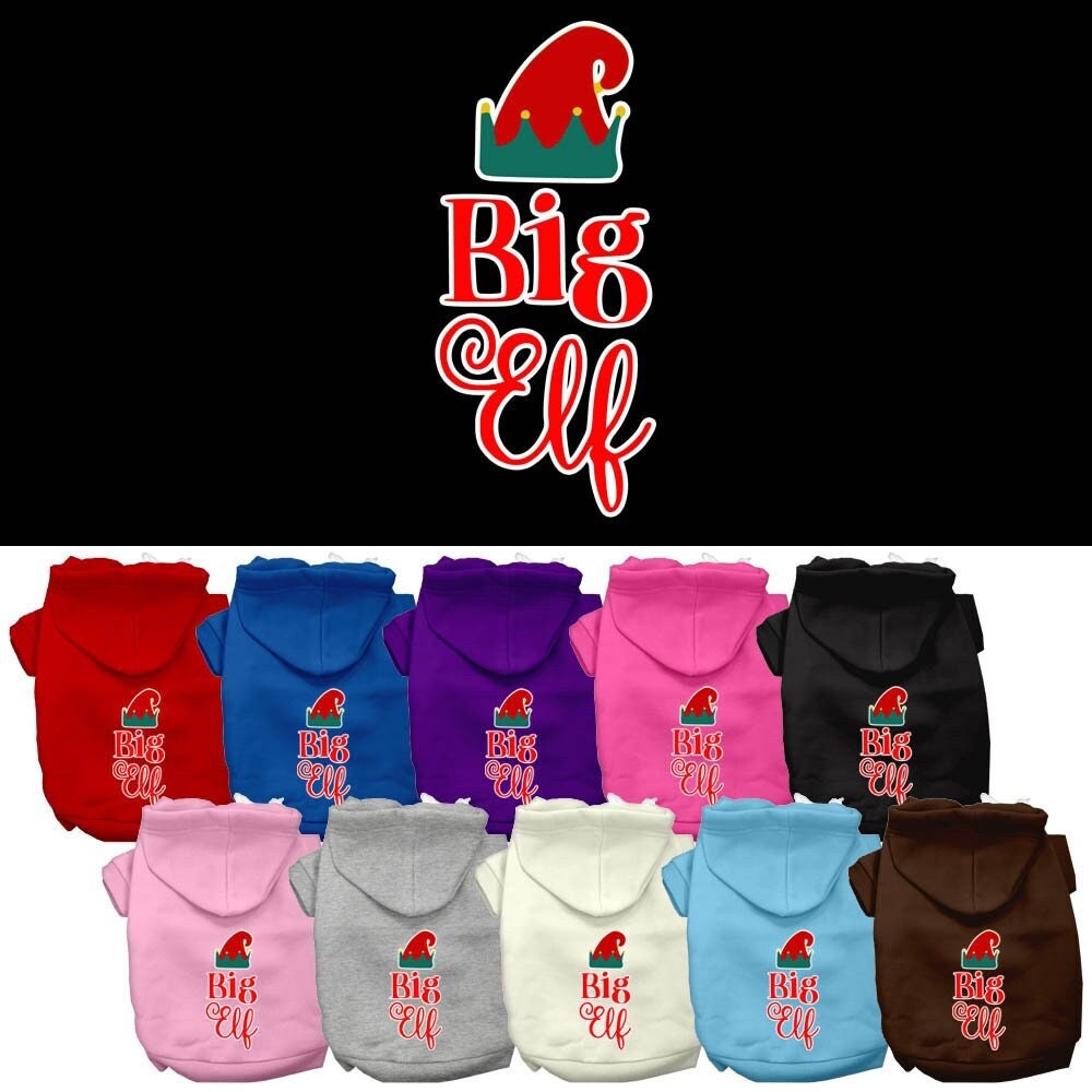 A cozy Christmas hoodie for pets featuring a 'Big Elf' design, perfect for dogs and cats.