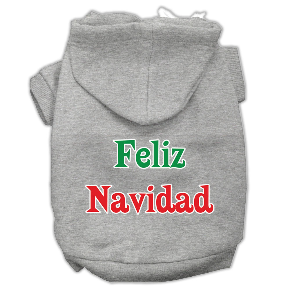 A cozy Christmas hoodie for pets, featuring 'Feliz Navidad' printed design, suitable for dogs and cats.