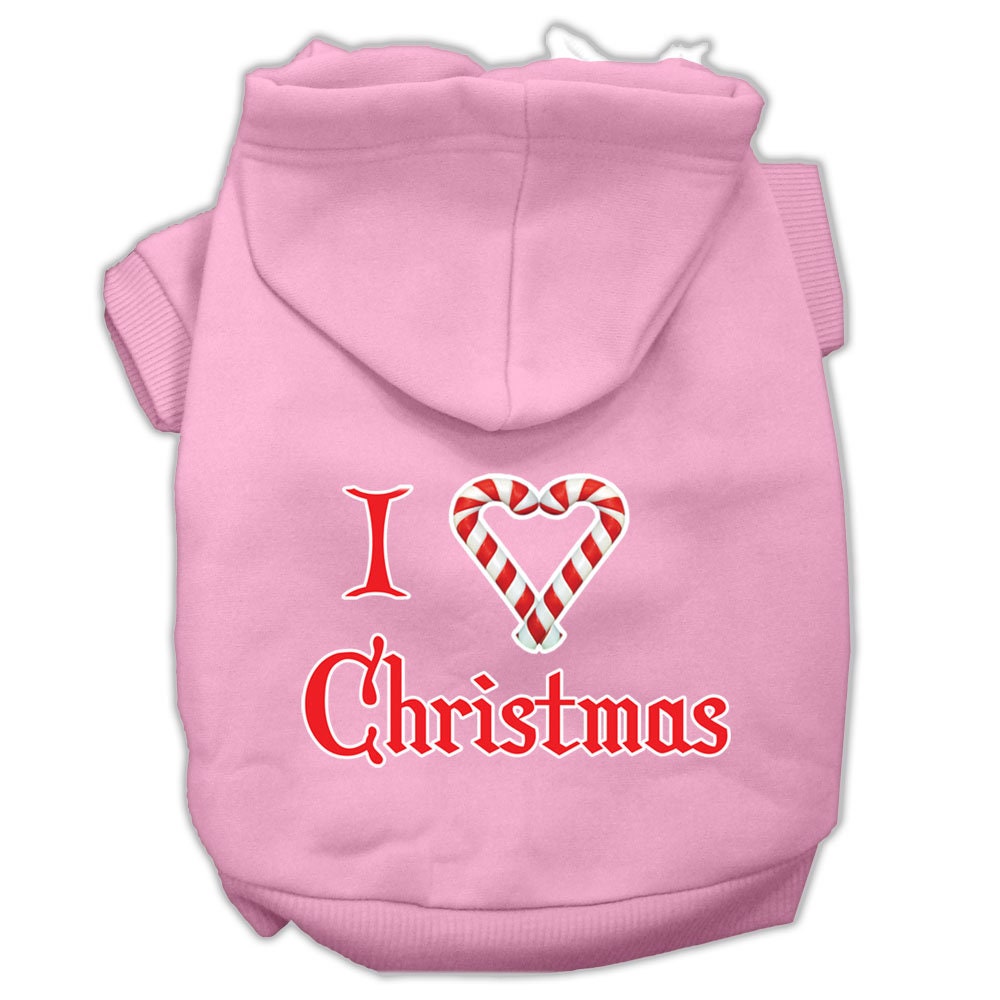 A cozy Christmas hoodie for dogs and cats, featuring the text 'I Heart Christmas' in festive colors, perfect for holiday celebrations.