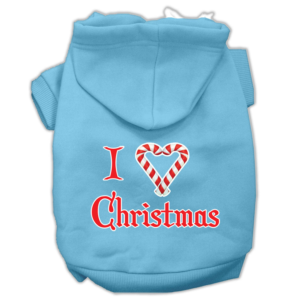 A cozy Christmas hoodie for dogs and cats, featuring the text 'I Heart Christmas' in festive colors, perfect for holiday celebrations.