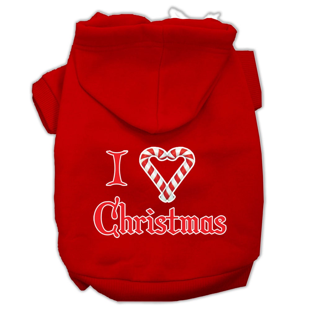 A cozy Christmas hoodie for dogs and cats, featuring the text 'I Heart Christmas' in festive colors, perfect for holiday celebrations.