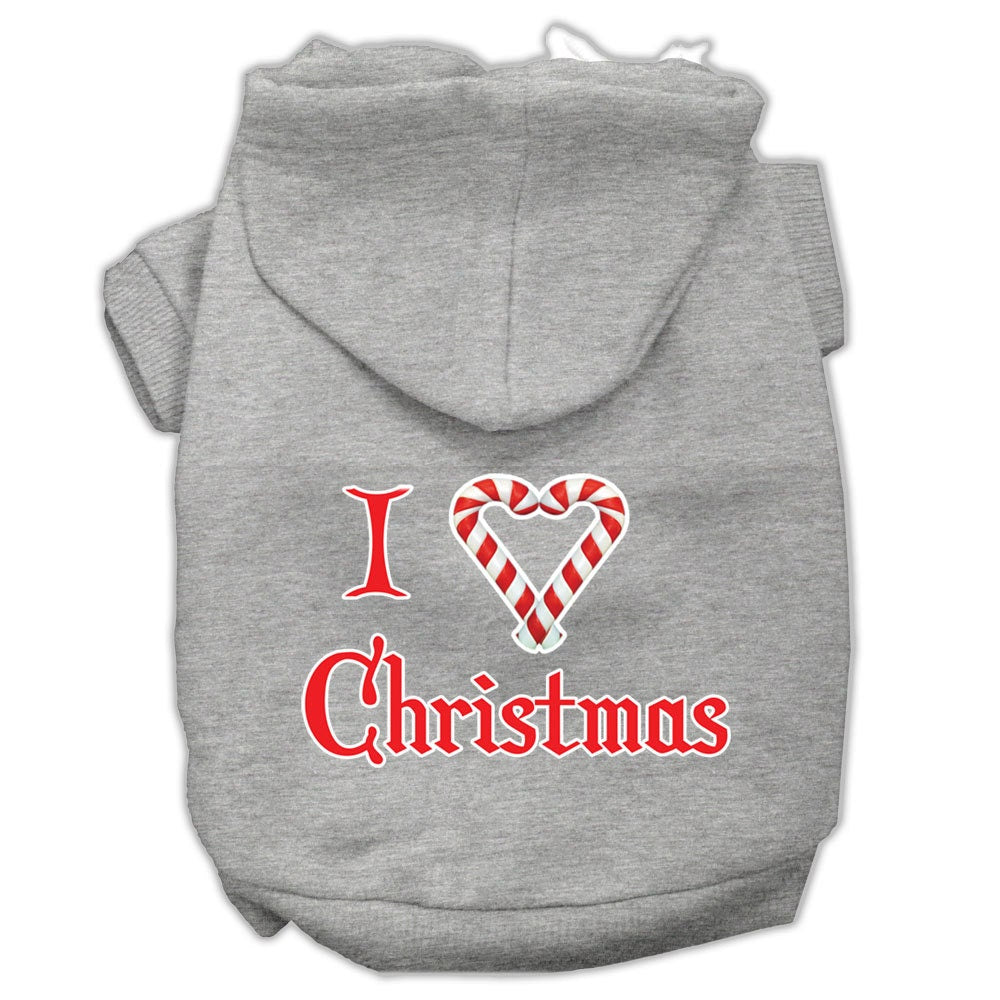 A cozy Christmas hoodie for dogs and cats, featuring the text 'I Heart Christmas' in festive colors, perfect for holiday celebrations.