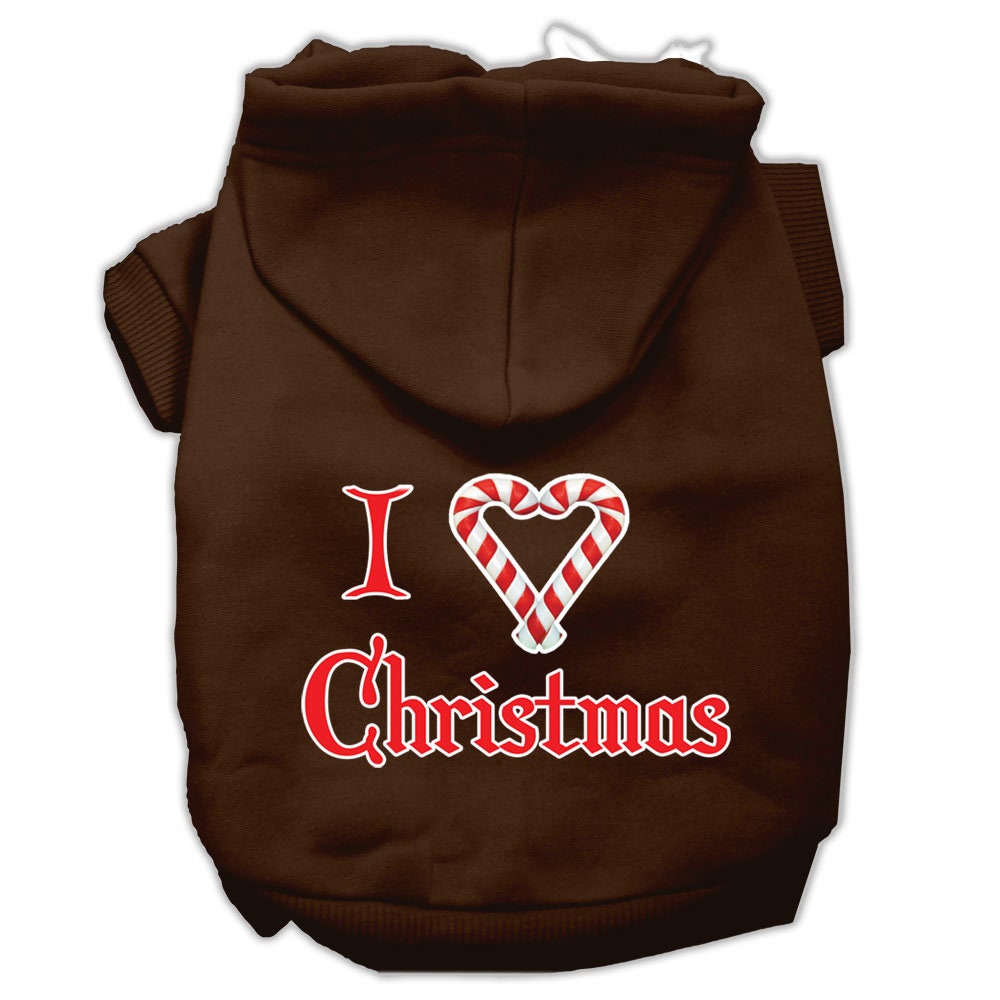 A cozy Christmas hoodie for dogs and cats, featuring the text 'I Heart Christmas' in festive colors, perfect for holiday celebrations.