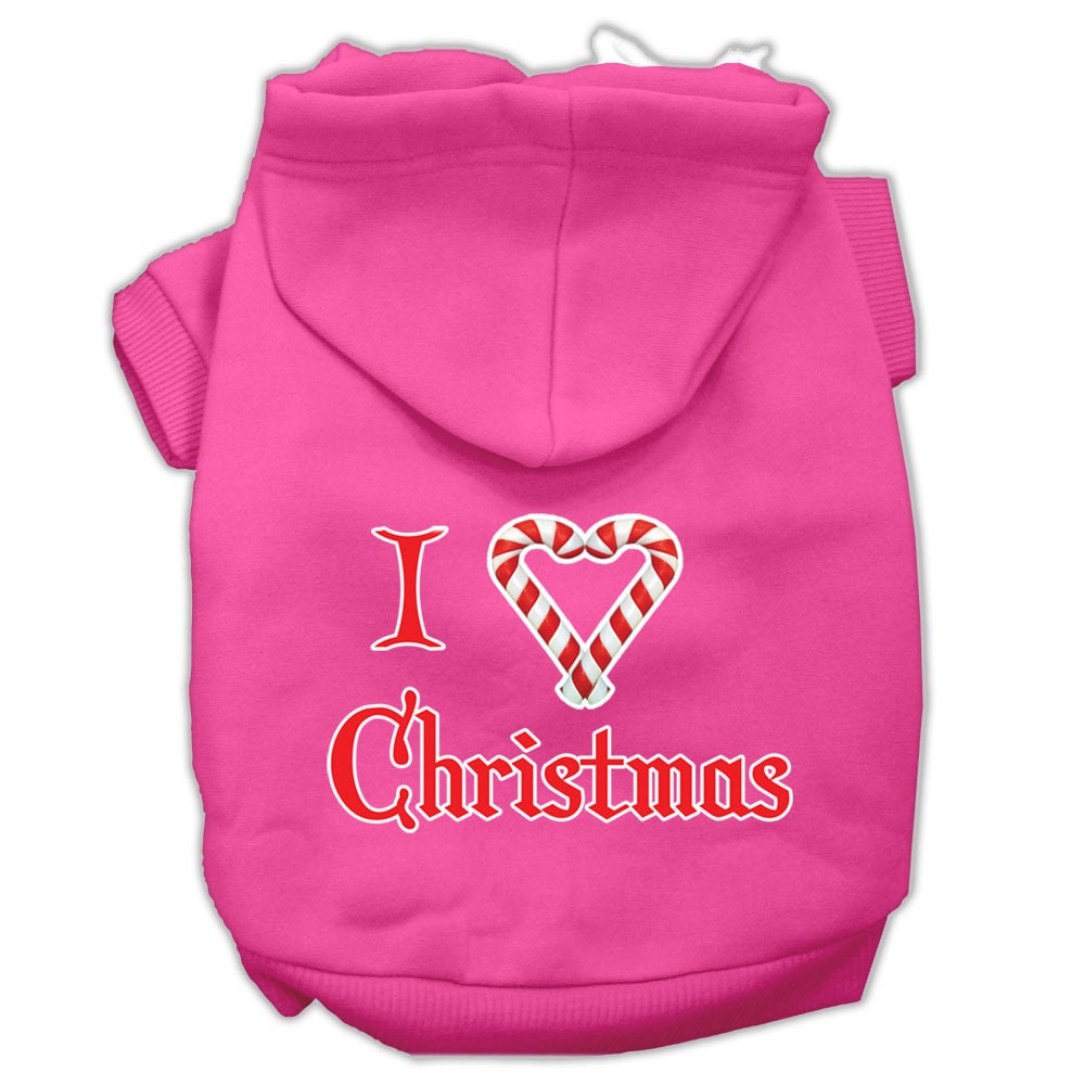 A cozy Christmas hoodie for dogs and cats, featuring the text 'I Heart Christmas' in festive colors, perfect for holiday celebrations.