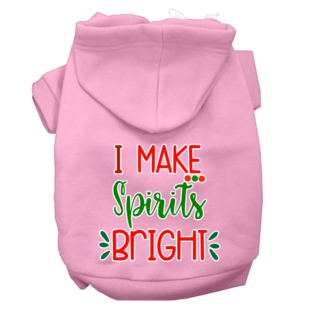 A festive Christmas hoodie for pets, featuring the phrase 'I Make Spirits Bright', designed for dogs and cats with a cozy fit.