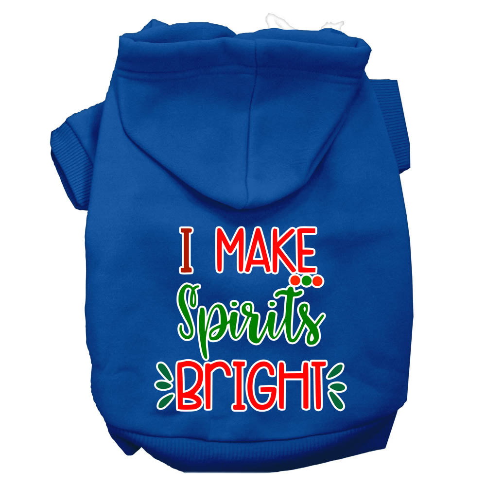 A festive Christmas hoodie for pets, featuring the phrase 'I Make Spirits Bright', designed for dogs and cats with a cozy fit.