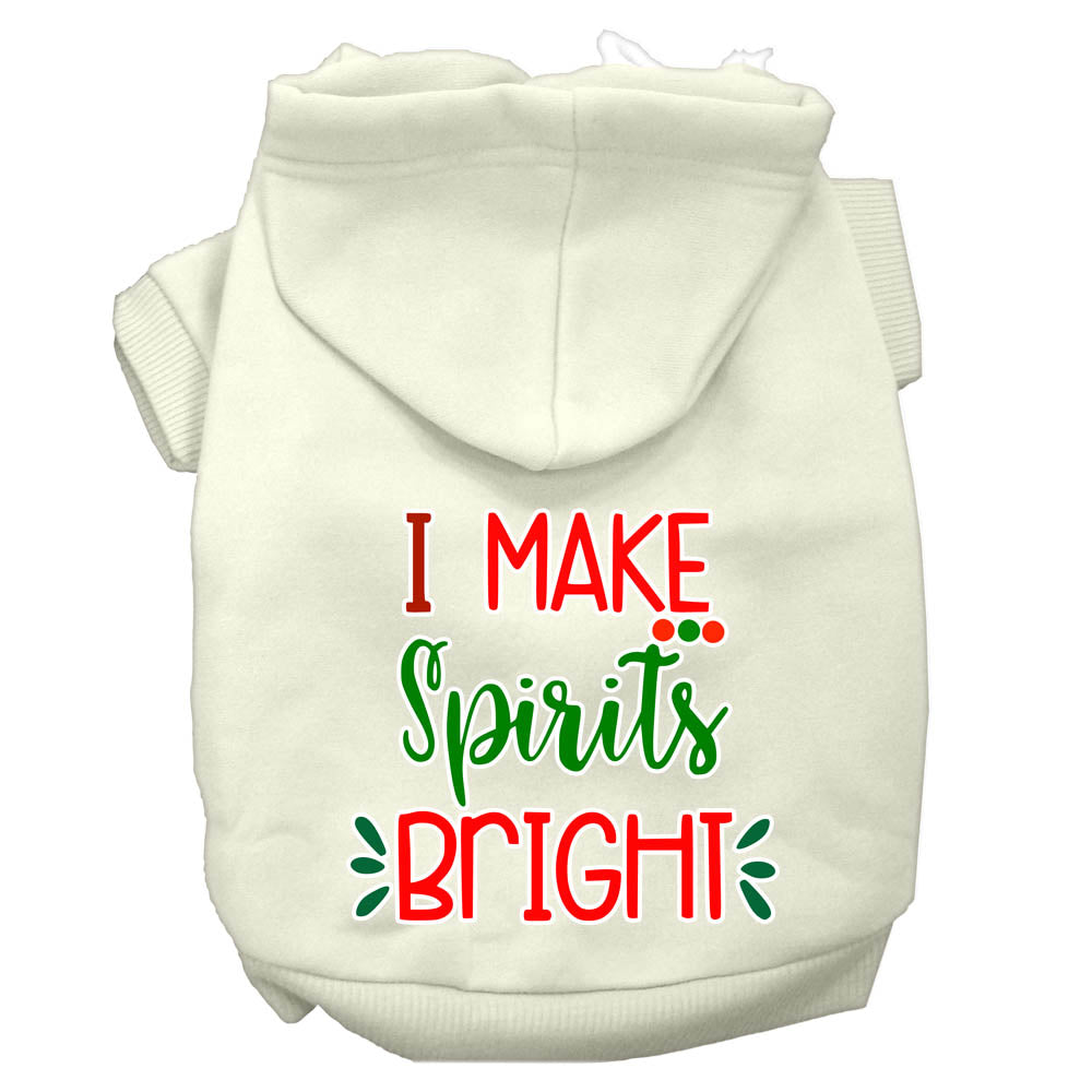 A festive Christmas hoodie for pets, featuring the phrase 'I Make Spirits Bright', designed for dogs and cats with a cozy fit.