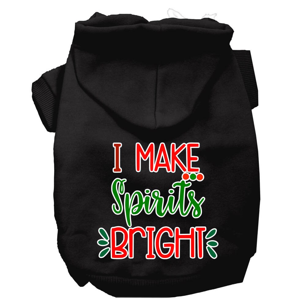 A festive Christmas hoodie for pets, featuring the phrase 'I Make Spirits Bright', designed for dogs and cats with a cozy fit.