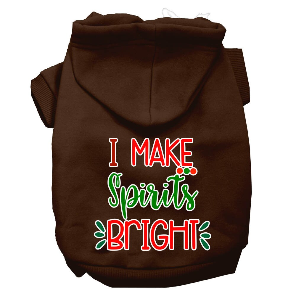 A festive Christmas hoodie for pets, featuring the phrase 'I Make Spirits Bright', designed for dogs and cats with a cozy fit.