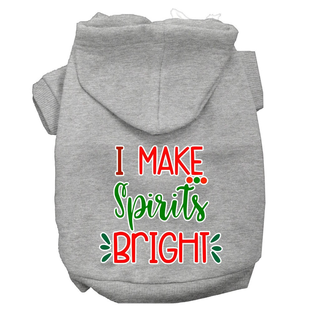 A festive Christmas hoodie for pets, featuring the phrase 'I Make Spirits Bright', designed for dogs and cats with a cozy fit.