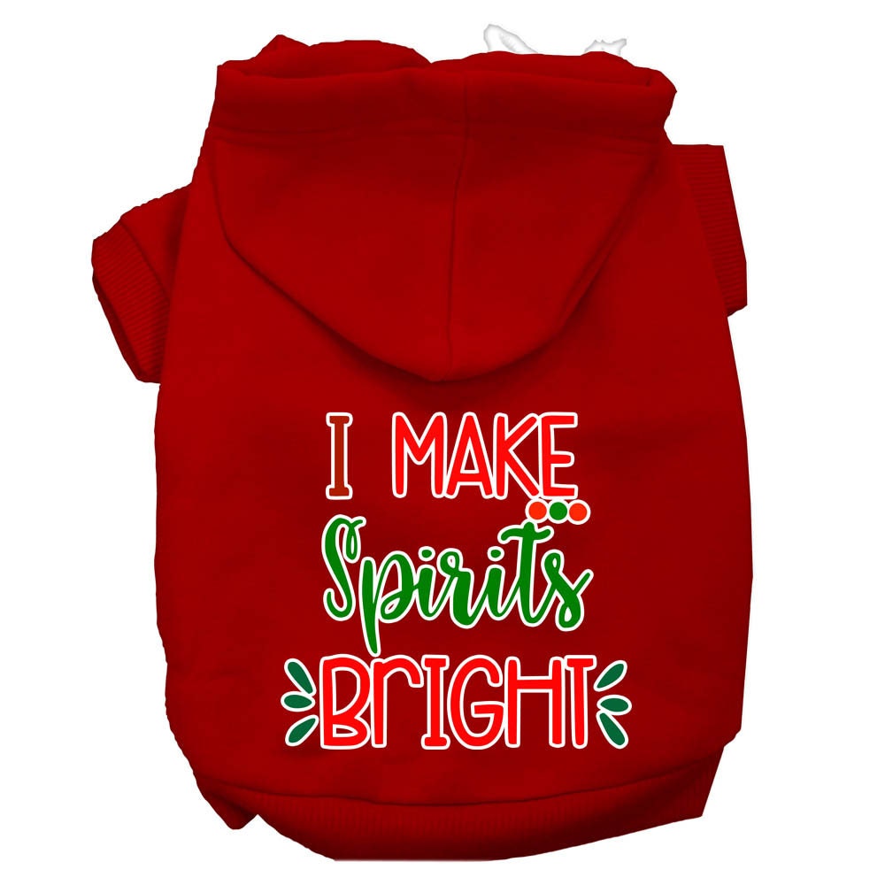 A festive Christmas hoodie for pets, featuring the phrase 'I Make Spirits Bright', designed for dogs and cats with a cozy fit.