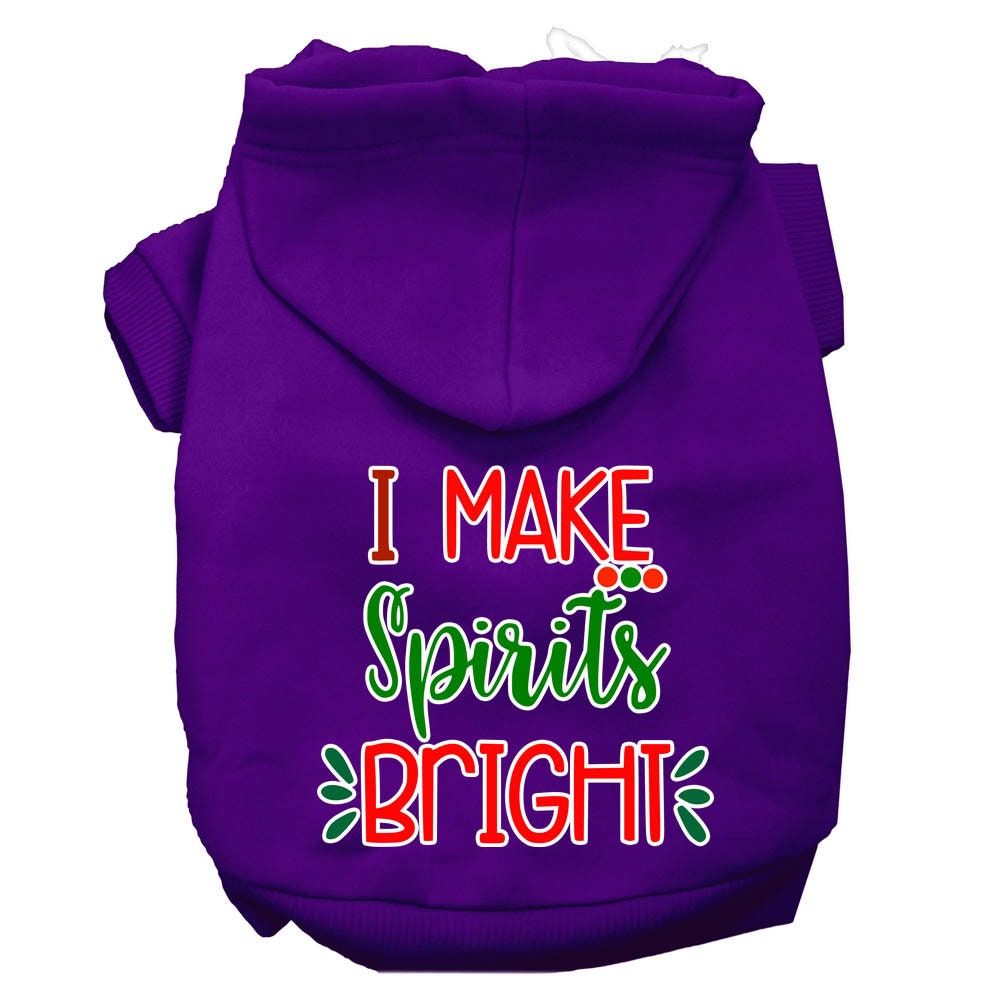 A festive Christmas hoodie for pets, featuring the phrase 'I Make Spirits Bright', designed for dogs and cats with a cozy fit.