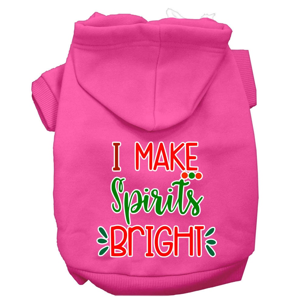 A festive Christmas hoodie for pets, featuring the phrase 'I Make Spirits Bright', designed for dogs and cats with a cozy fit.