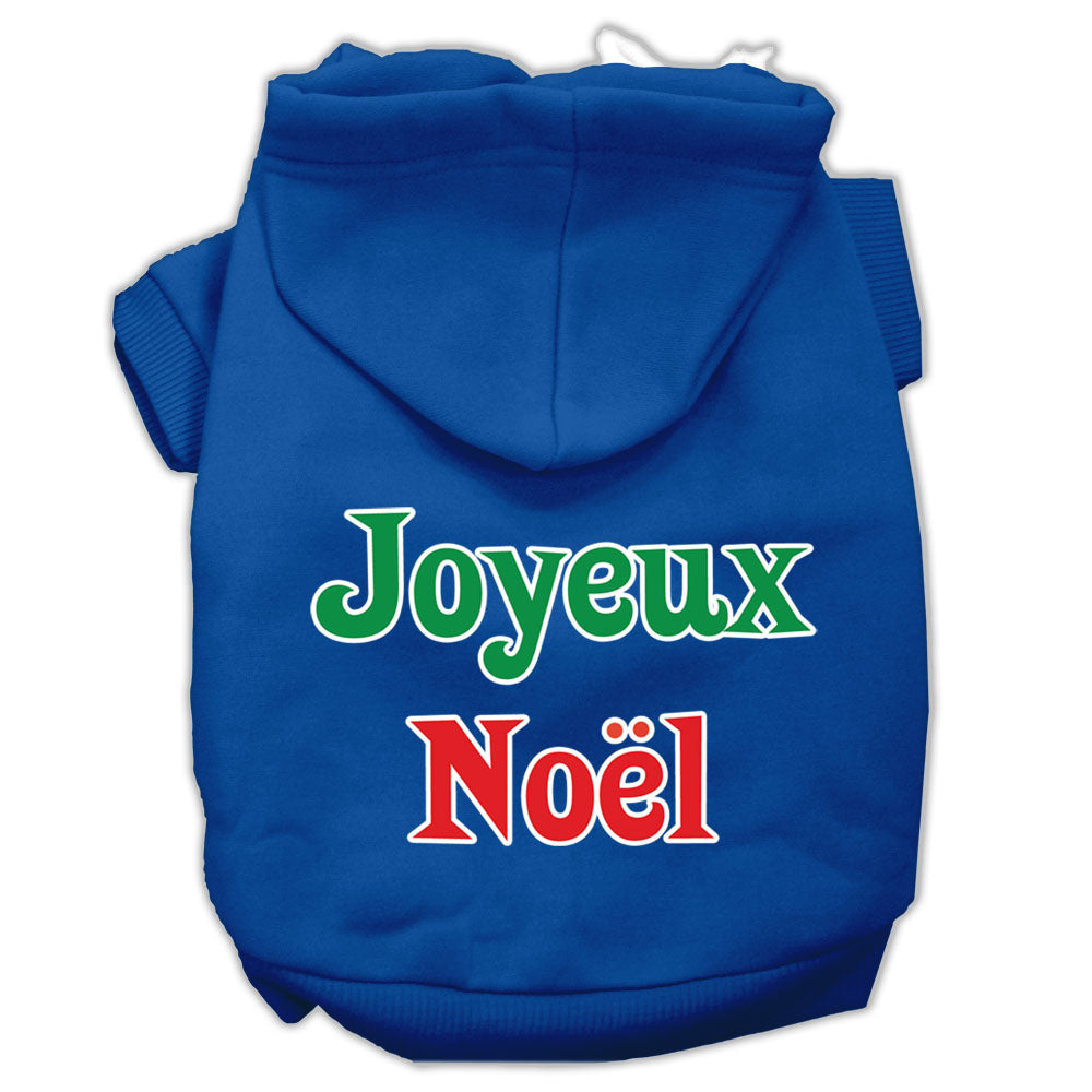 A cozy Christmas hoodie for pets, featuring 'Joyeux Noel' printed on the back, designed for dogs and cats with a soft fabric blend.