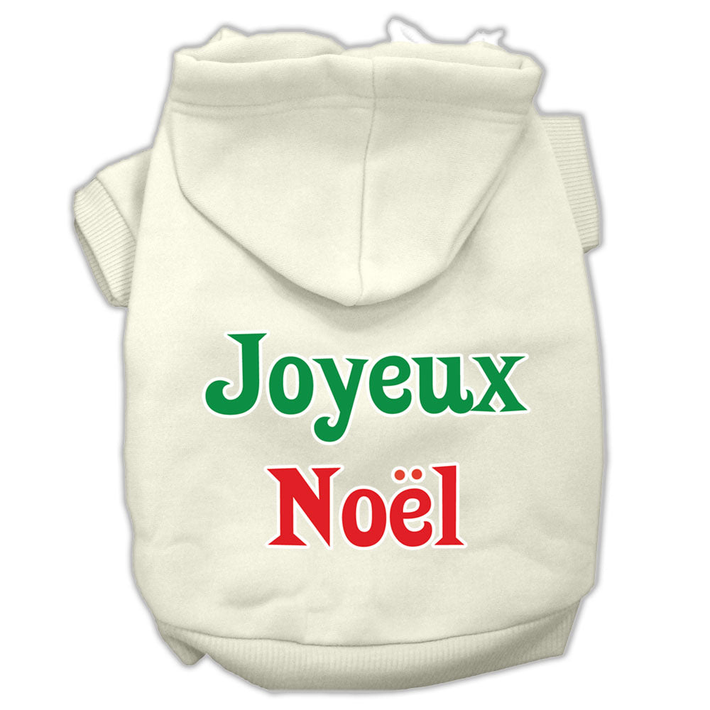 A cozy Christmas hoodie for pets, featuring 'Joyeux Noel' printed on the back, designed for dogs and cats with a soft fabric blend.