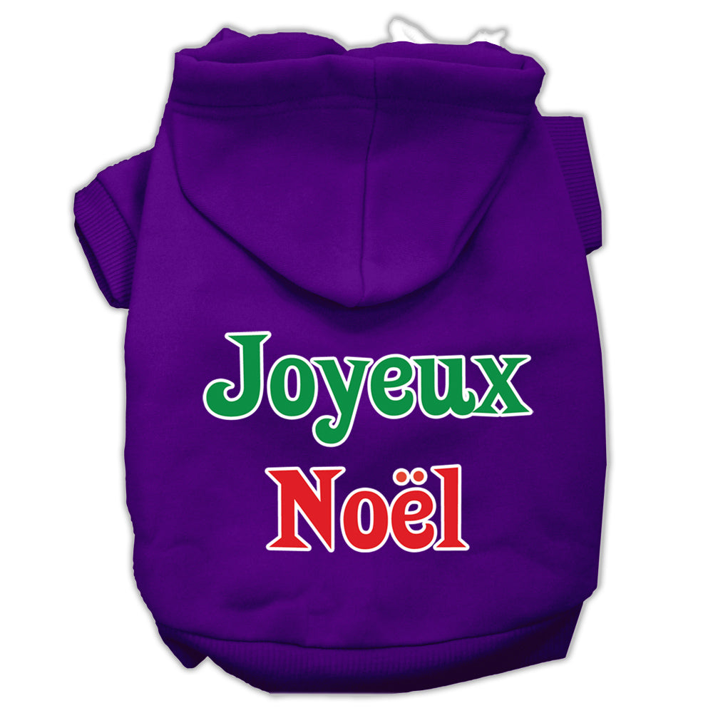 A cozy Christmas hoodie for pets, featuring 'Joyeux Noel' printed on the back, designed for dogs and cats with a soft fabric blend.