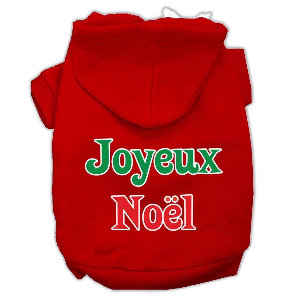 A cozy Christmas hoodie for pets, featuring 'Joyeux Noel' printed on the back, designed for dogs and cats with a soft fabric blend.
