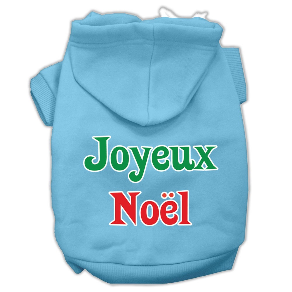 A cozy Christmas hoodie for pets, featuring 'Joyeux Noel' printed on the back, designed for dogs and cats with a soft fabric blend.