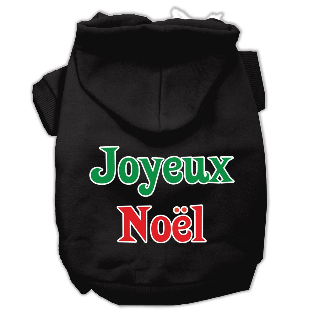 A cozy Christmas hoodie for pets, featuring 'Joyeux Noel' printed on the back, designed for dogs and cats with a soft fabric blend.