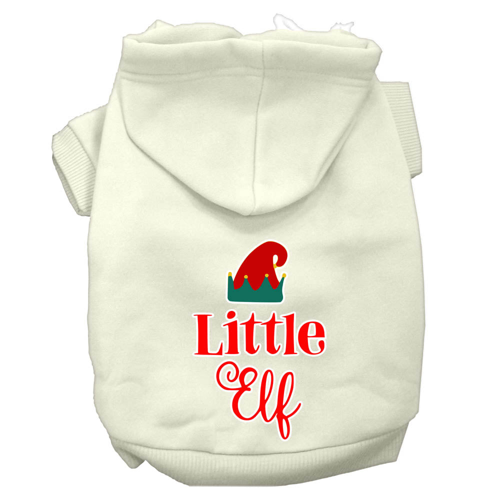 A cozy Christmas hoodie for pets featuring a 'Little Elf' design, perfect for dogs and cats during the holiday season.