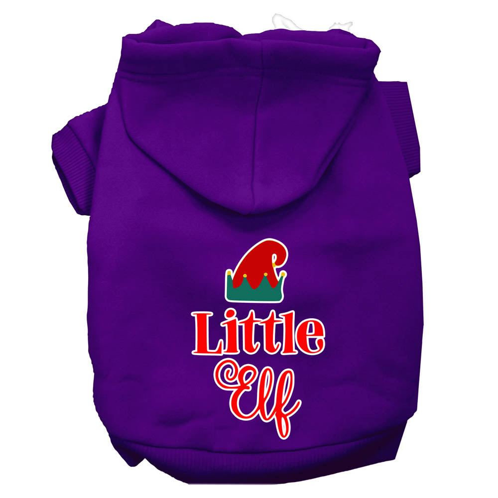 A cozy Christmas hoodie for pets featuring a 'Little Elf' design, perfect for dogs and cats during the holiday season.