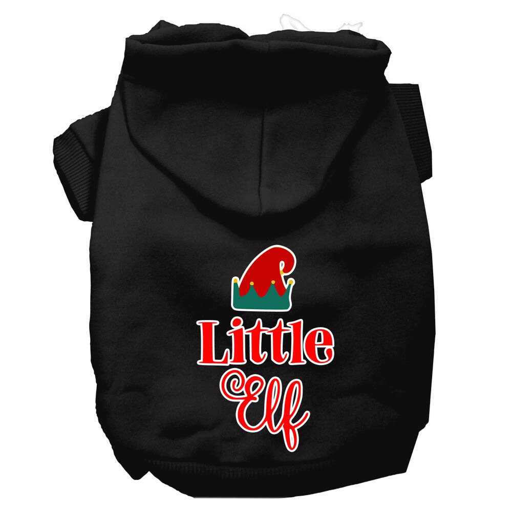A cozy Christmas hoodie for pets featuring a 'Little Elf' design, perfect for dogs and cats during the holiday season.