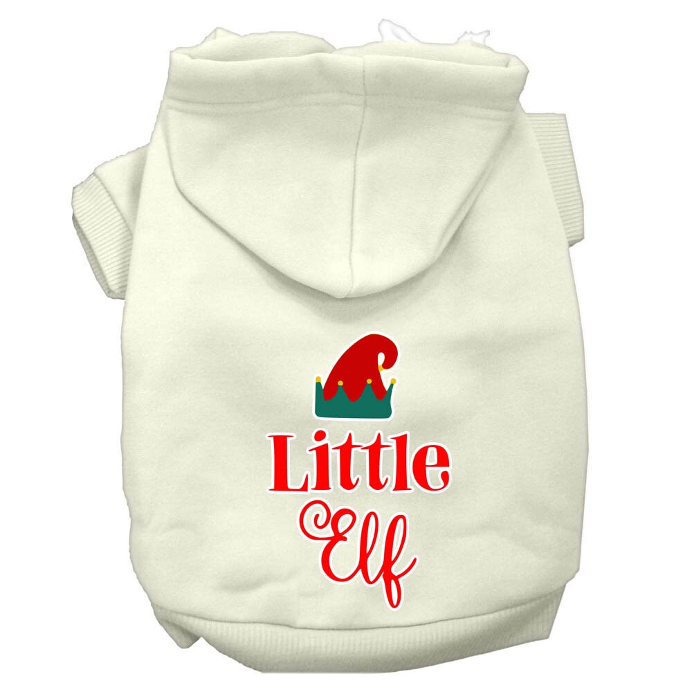 A cozy Christmas hoodie for pets featuring a 'Little Elf' design, perfect for dogs and cats during the holiday season.