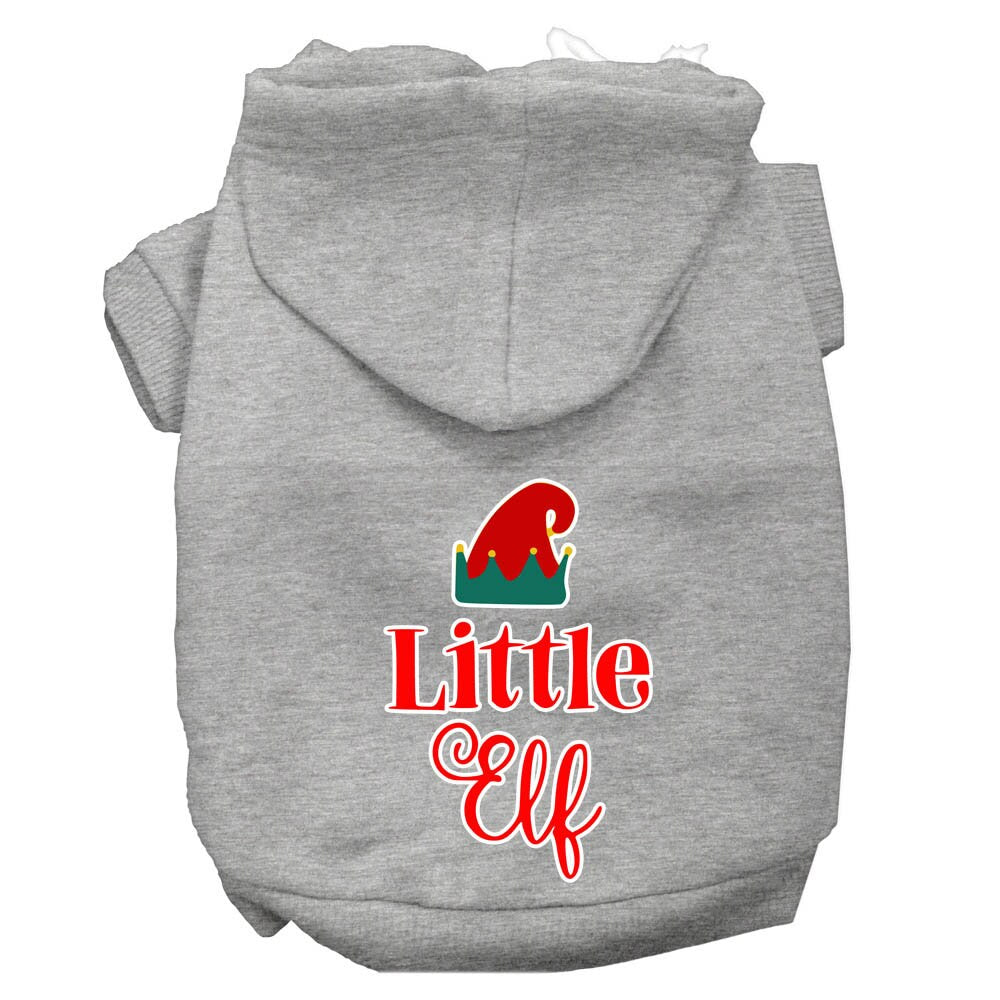 A cozy Christmas hoodie for pets featuring a 'Little Elf' design, perfect for dogs and cats during the holiday season.
