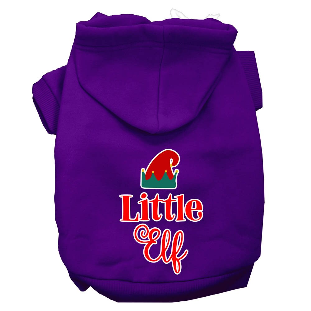 A cozy Christmas hoodie for pets featuring a 'Little Elf' design, perfect for dogs and cats during the holiday season.