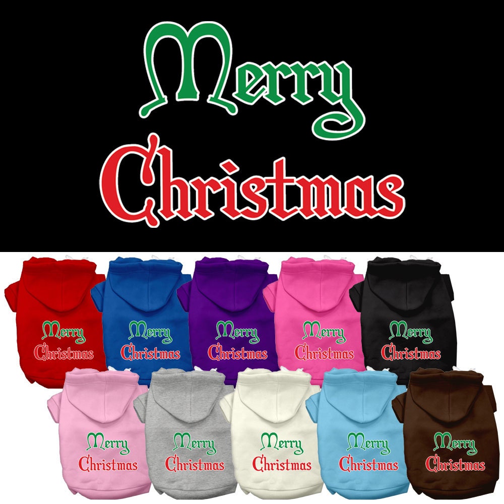 A cozy Christmas hoodie for dogs and cats, featuring a festive 'Merry Christmas' print, designed for comfort and durability.