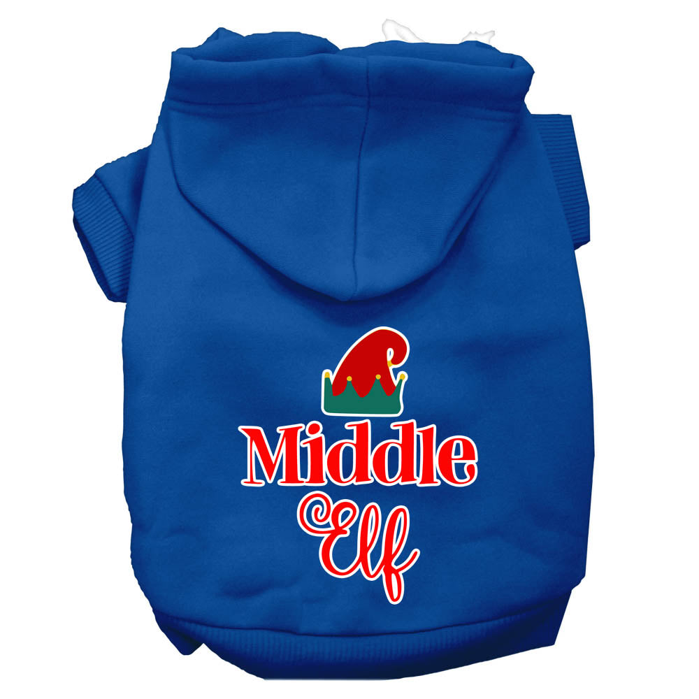 A cozy Christmas hoodie for pets featuring a 'Middle Elf' design, perfect for dogs and cats during the holiday season.