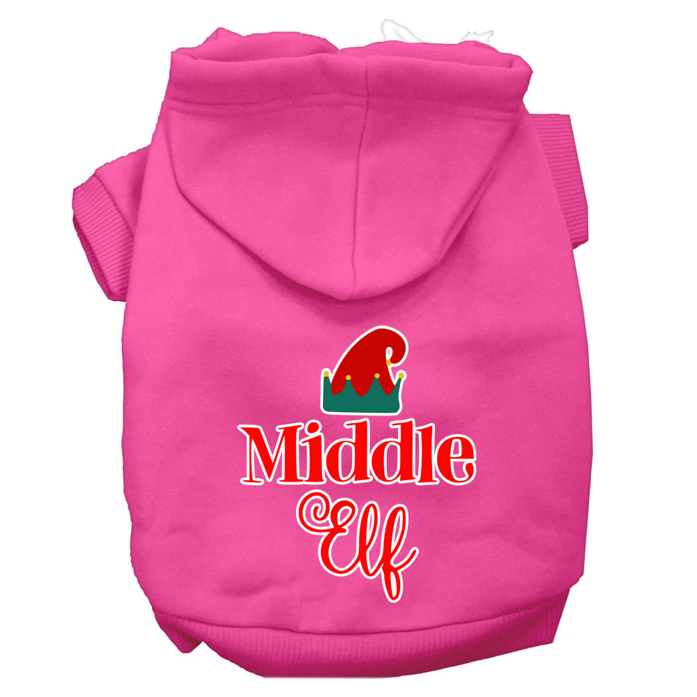 A cozy Christmas hoodie for pets featuring a 'Middle Elf' design, perfect for dogs and cats during the holiday season.