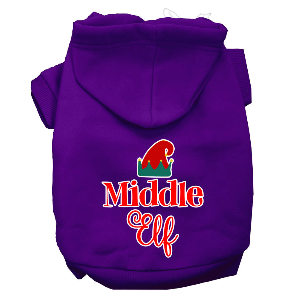 A cozy Christmas hoodie for pets featuring a 'Middle Elf' design, perfect for dogs and cats during the holiday season.