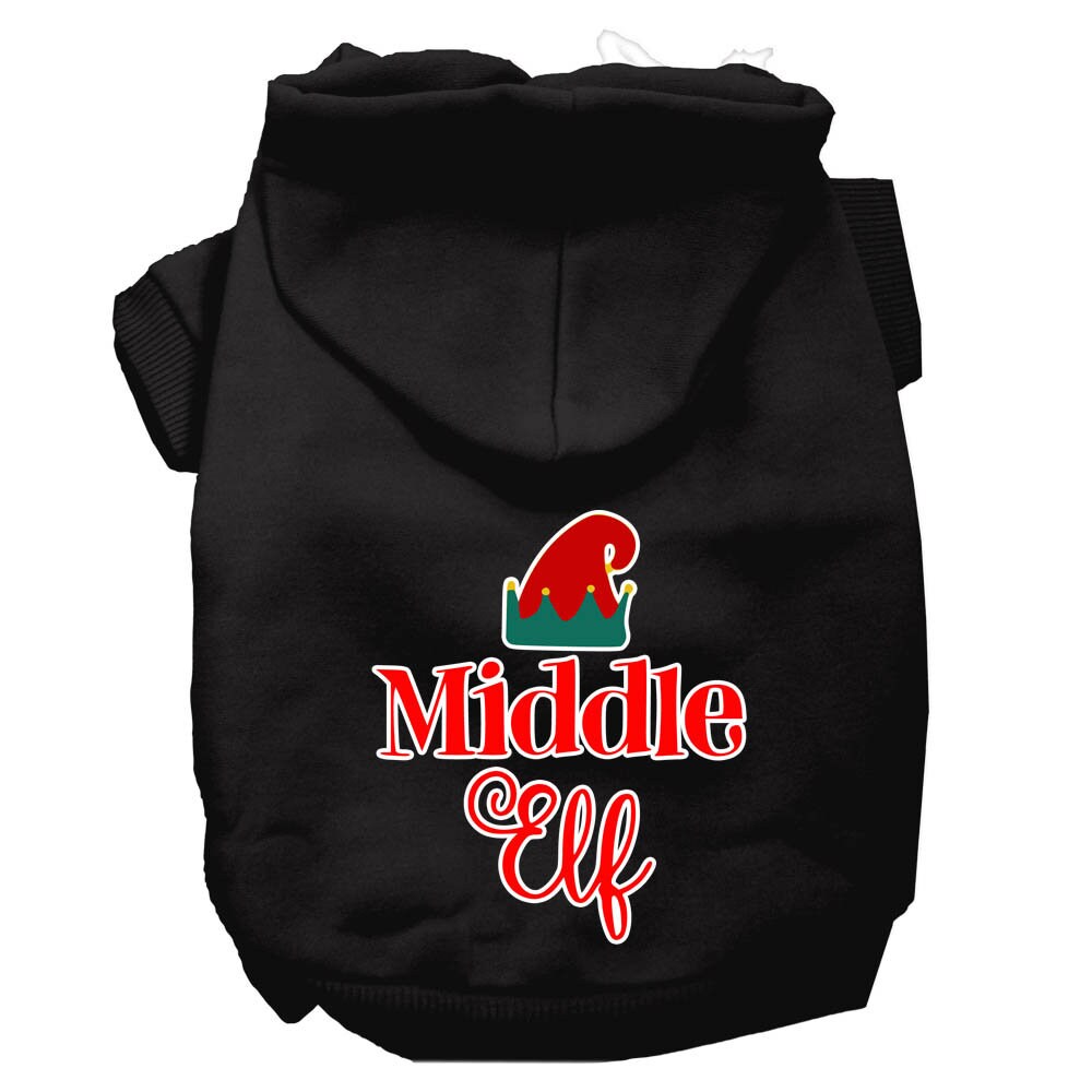 A cozy Christmas hoodie for pets featuring a 'Middle Elf' design, perfect for dogs and cats during the holiday season.