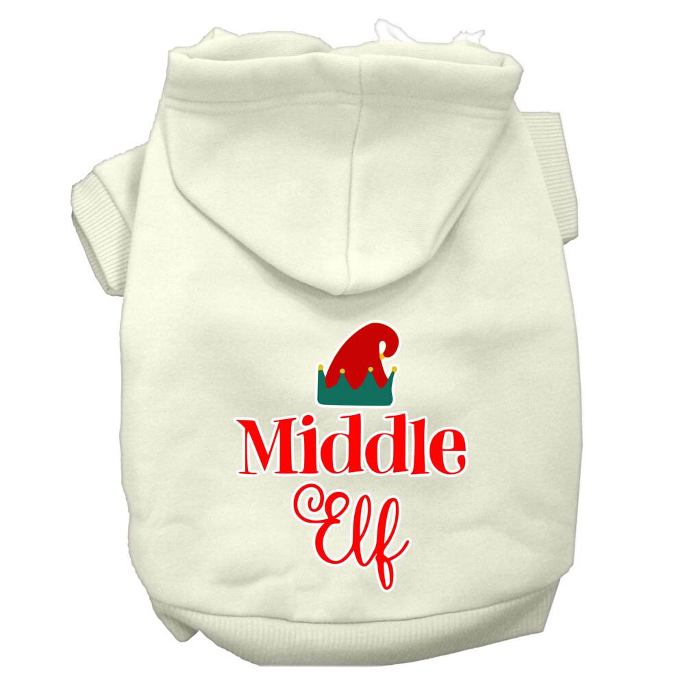 A cozy Christmas hoodie for pets featuring a 'Middle Elf' design, perfect for dogs and cats during the holiday season.