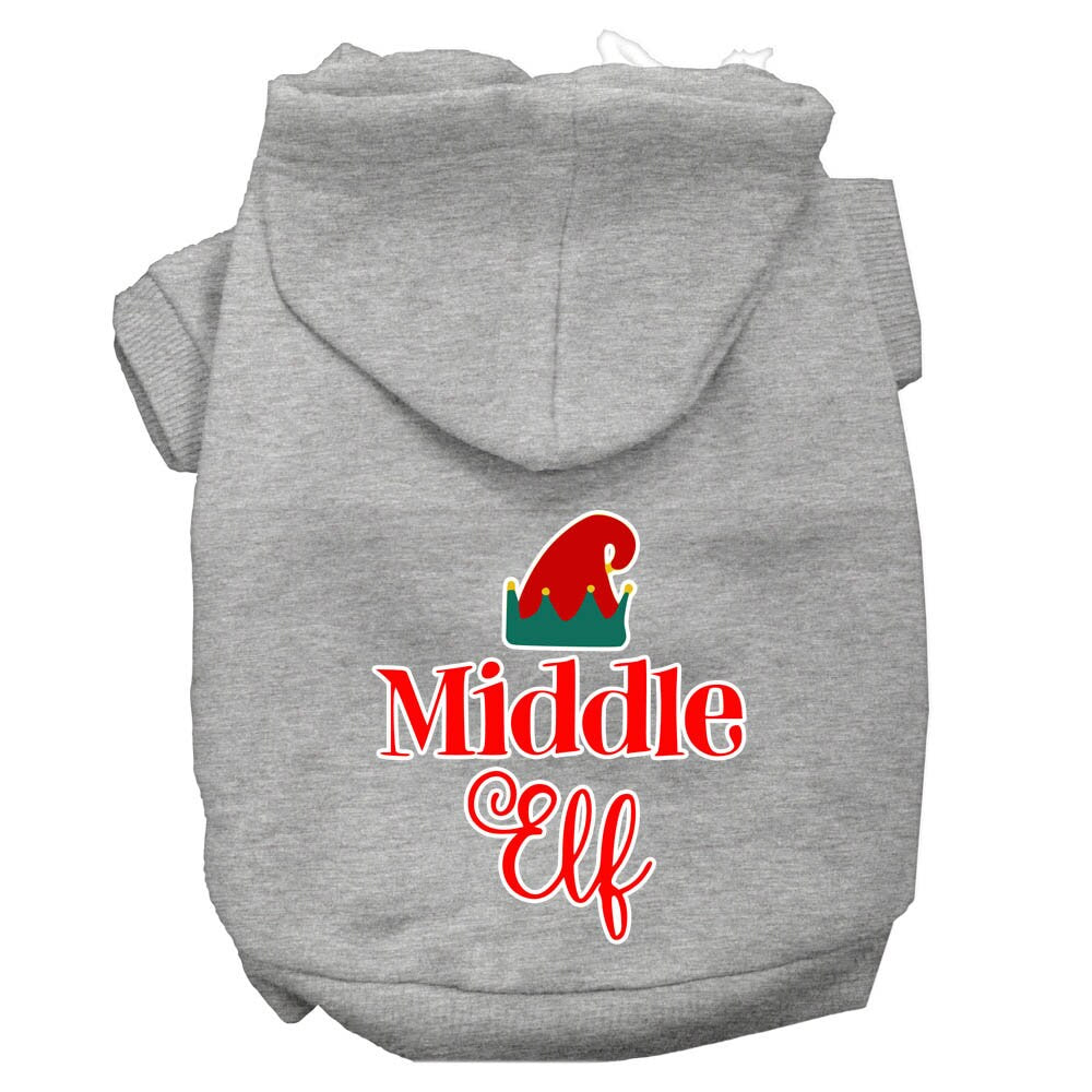 A cozy Christmas hoodie for pets featuring a 'Middle Elf' design, perfect for dogs and cats during the holiday season.
