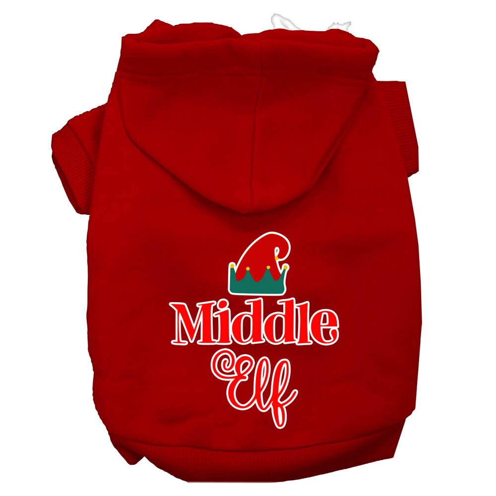 A cozy Christmas hoodie for pets featuring a 'Middle Elf' design, perfect for dogs and cats during the holiday season.