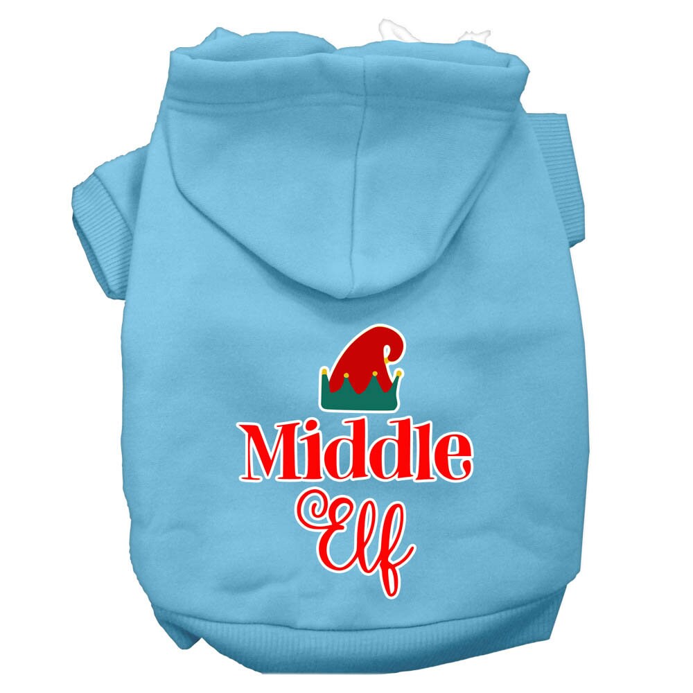 A cozy Christmas hoodie for pets featuring a 'Middle Elf' design, perfect for dogs and cats during the holiday season.