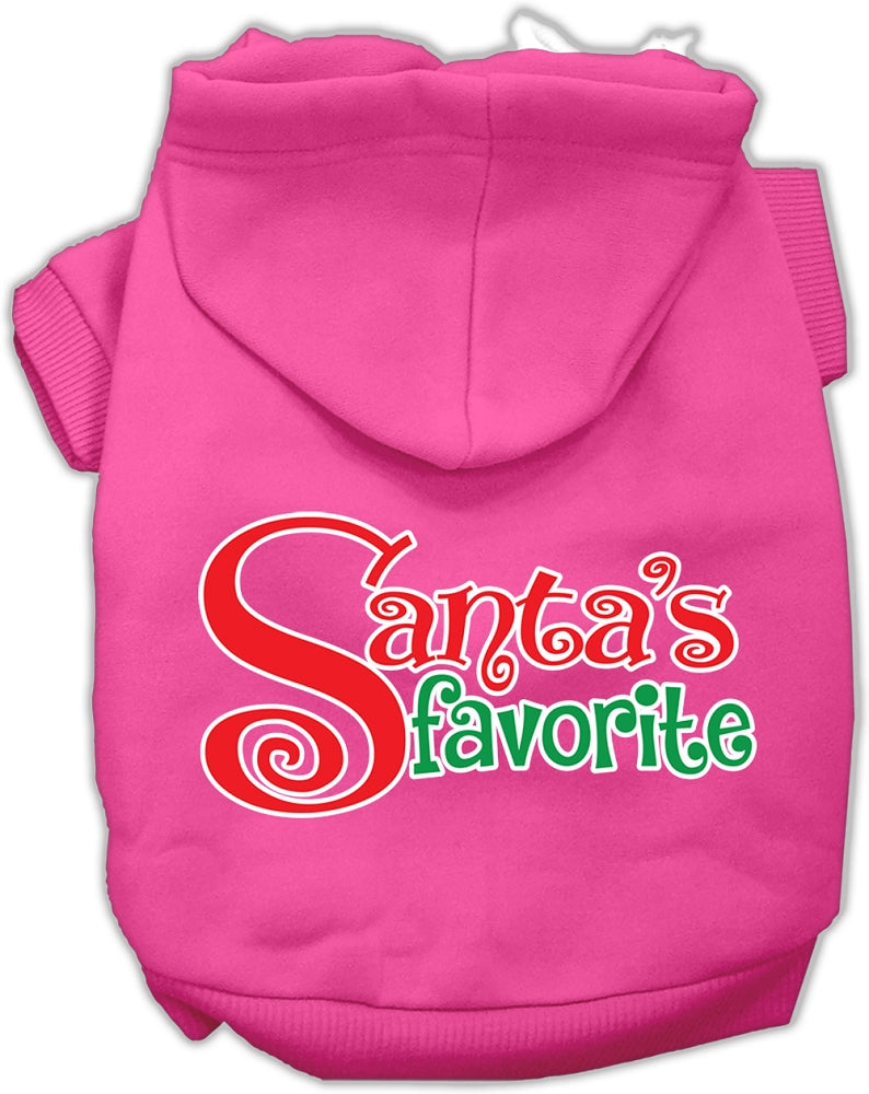 A cozy Christmas hoodie for pets, featuring the text 'Santa's Favorite' in festive colors, perfect for dogs and cats.