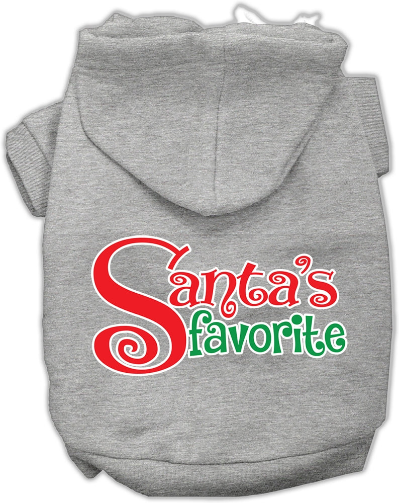 A cozy Christmas hoodie for pets, featuring the text 'Santa's Favorite' in festive colors, perfect for dogs and cats.