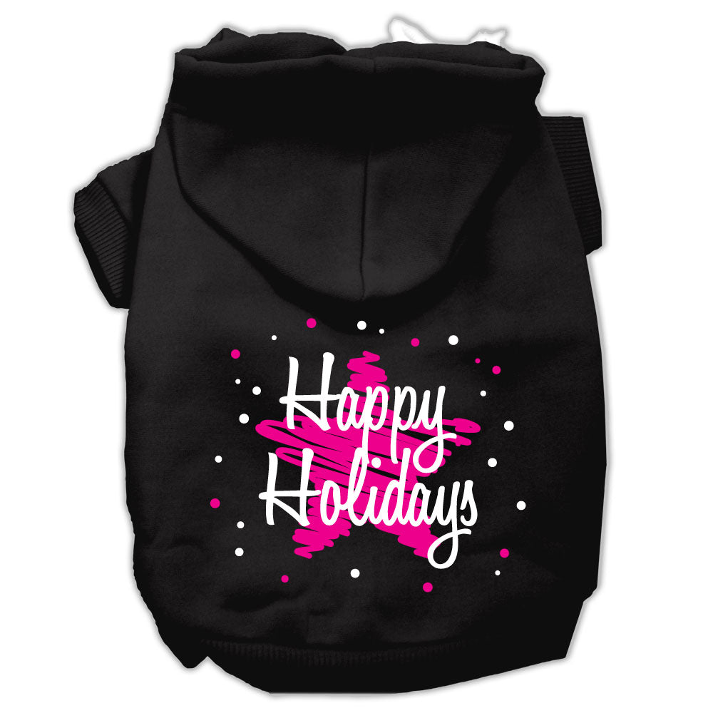 Christmas Pet Dog & Cat Hoodie with 'Scribble Happy Holidays' print, featuring a cozy design for festive celebrations.