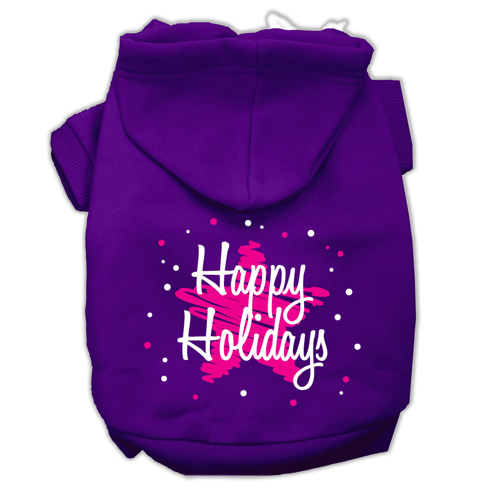 Christmas Pet Dog & Cat Hoodie with 'Scribble Happy Holidays' print, featuring a cozy design for festive celebrations.
