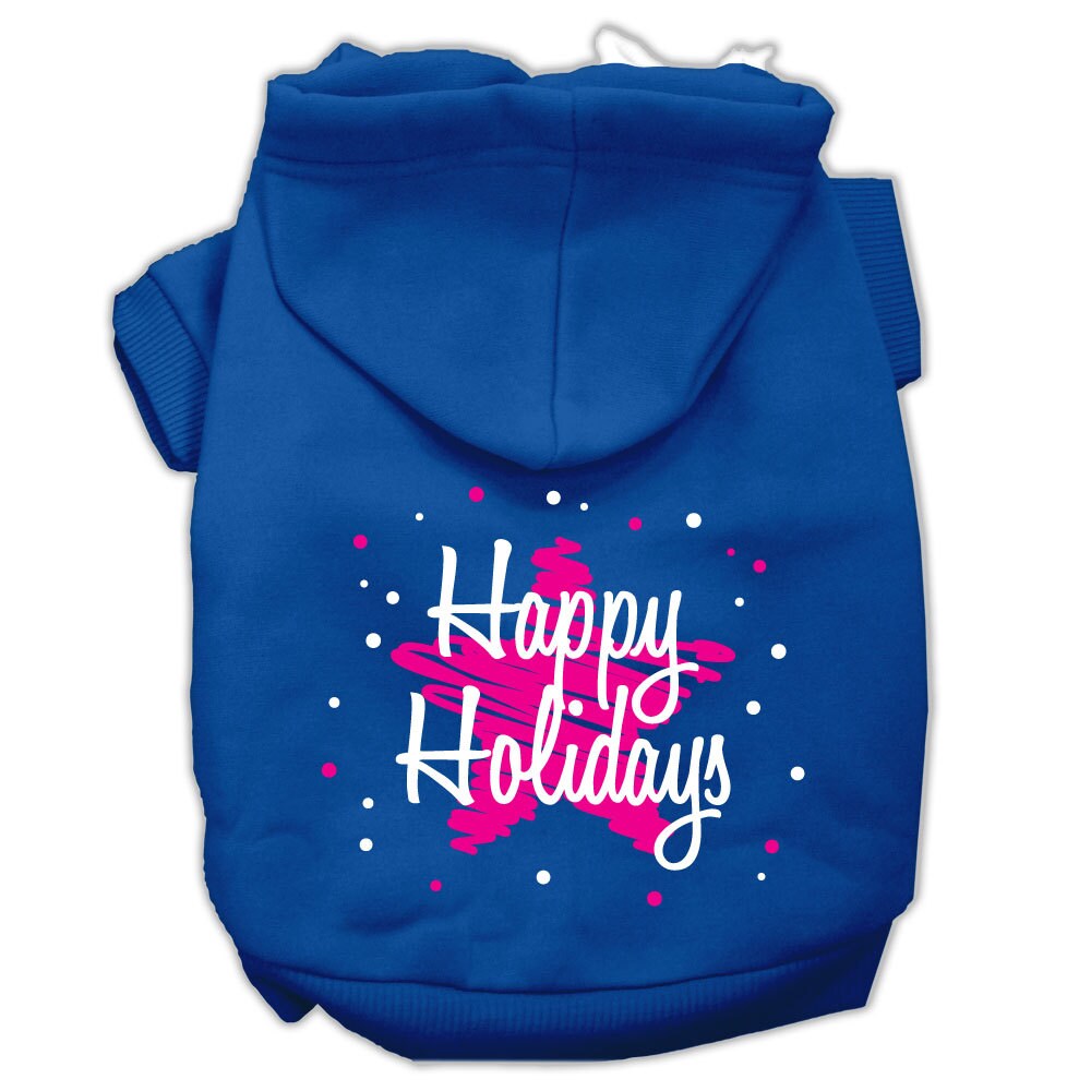 Christmas Pet Dog & Cat Hoodie with 'Scribble Happy Holidays' print, featuring a cozy design for festive celebrations.