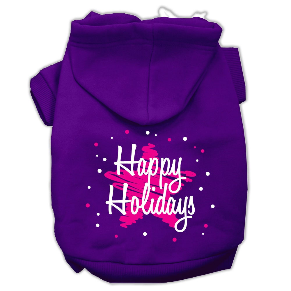 Christmas Pet Dog & Cat Hoodie with 'Scribble Happy Holidays' print, featuring a cozy design for festive celebrations.